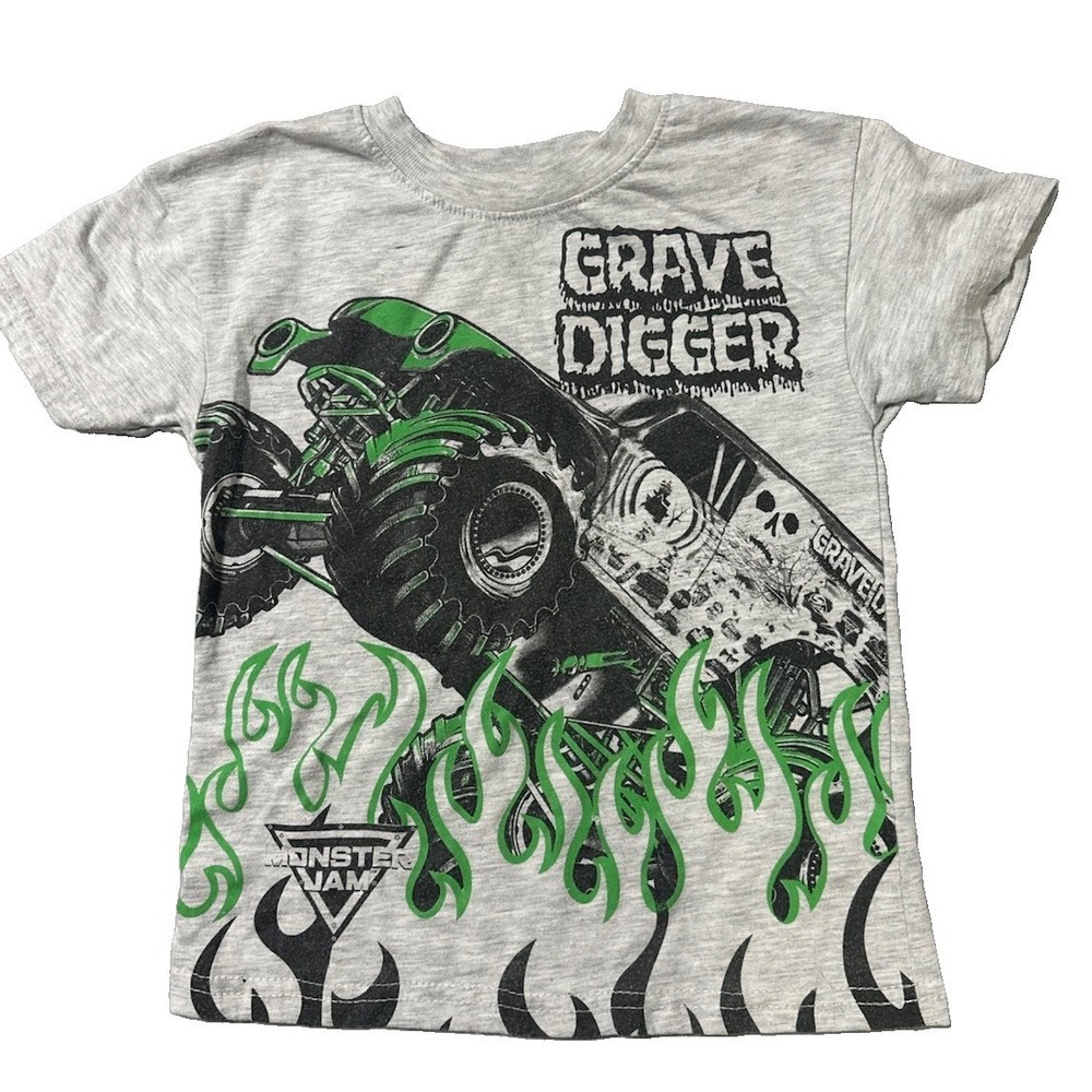 Official Grave Digger Monster Jam T-Shirt Size 5T Kids Monster Truck !